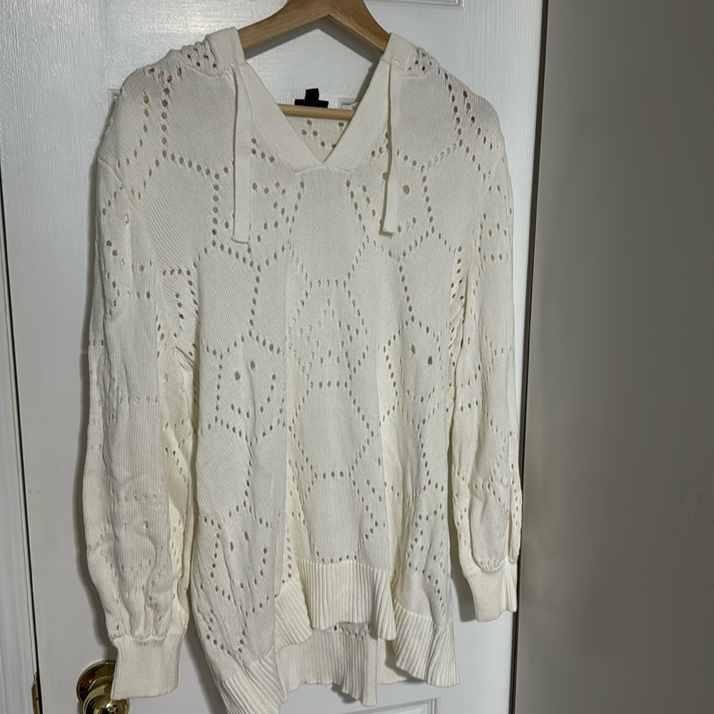 Torrid Pointelle Off White Knit Pullover Hooded Sweater Drop Shoulders Size 1XL
